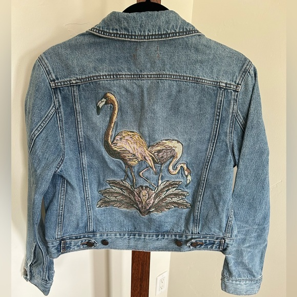 BDG Jackets & Blazers - BDG (Urban Outfitters)Jean /Denim Embroidered Flamingo Jacket Women’s Size S-P